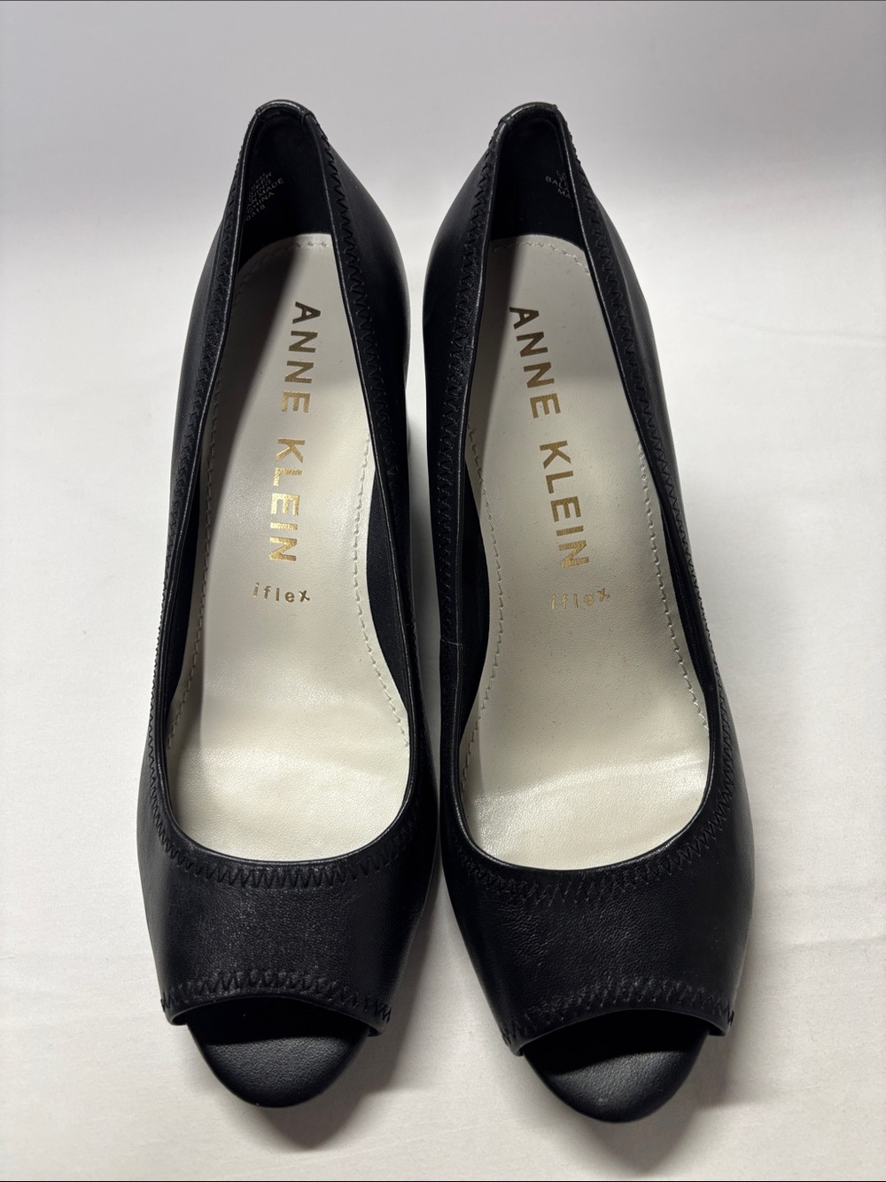 Anne Klein Black Leather Peep-Toe Pumps